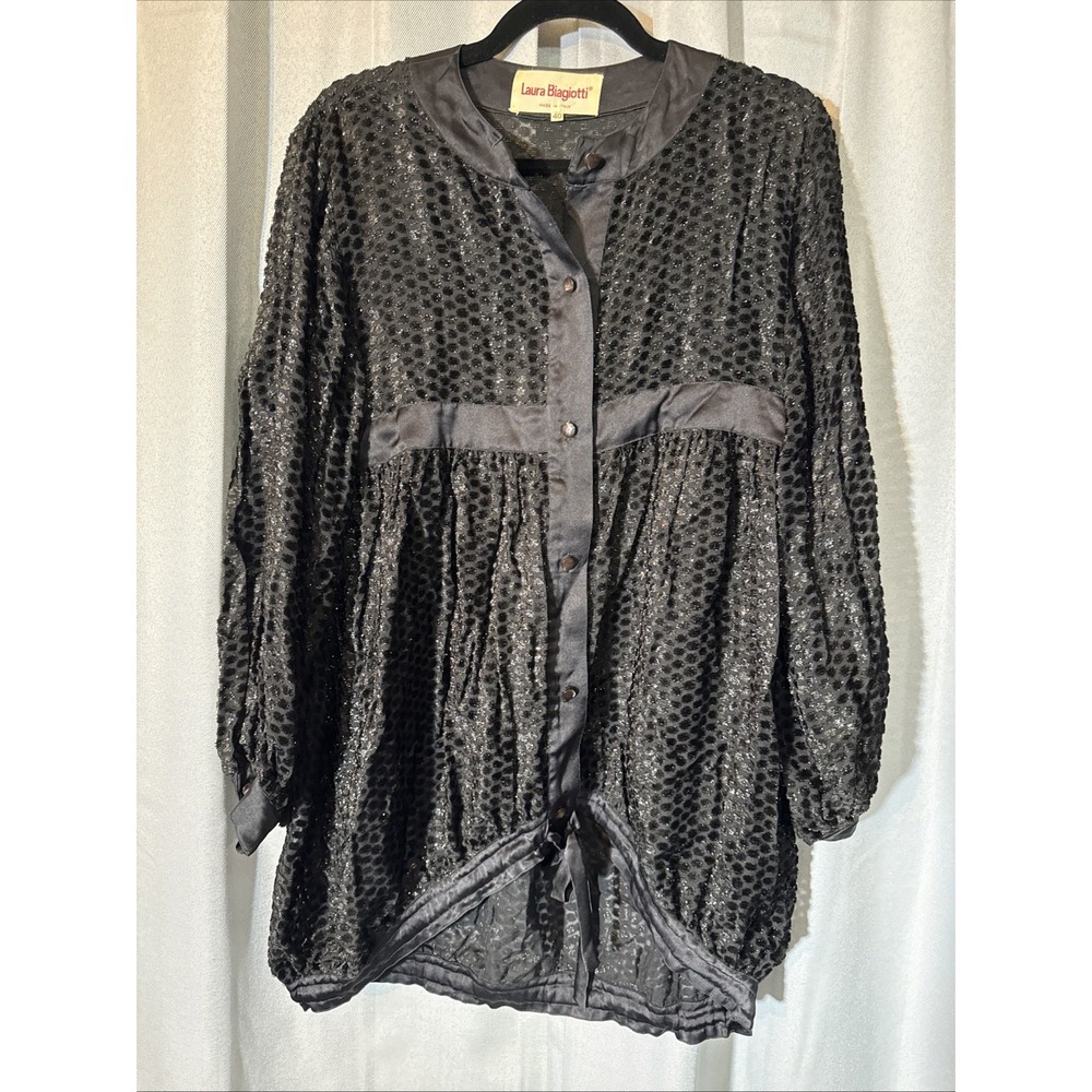 Vintage Laura Biagiotti Metallic Gold Polka Dot Blouse Made in Italy Womens 40